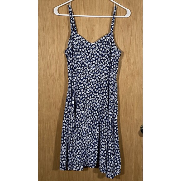 Old Navy Cami Dress Smocked Navy Blue White Floral Skater Coquette BloomCore M - Picture 1 of 5